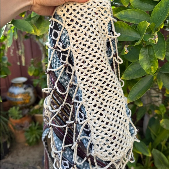 Boho Woven Tote Bag in Multicolor with Cream Crochet Overlay - Picture 3 of 6